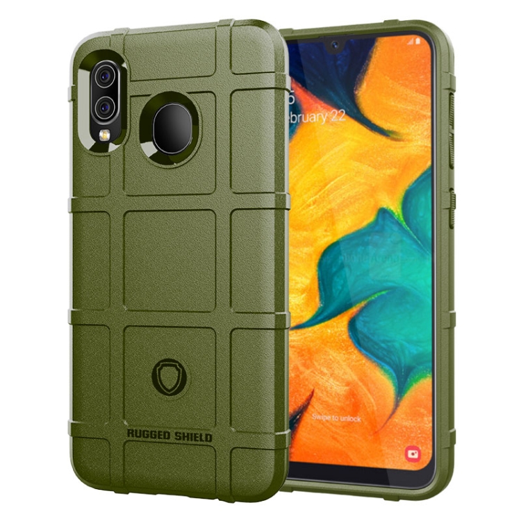 

Shockproof Rugged Shield Full Coverage Protective Silicone Case for Galaxy A30(Army Green)