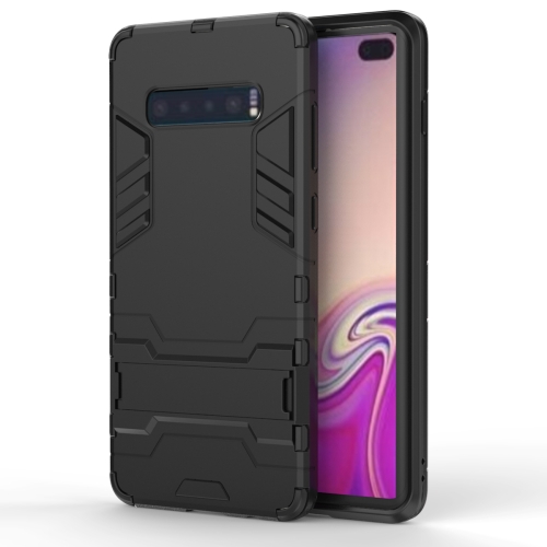 

Shockproof PC + TPU Case for Galaxy S10+, with Holder(Black)