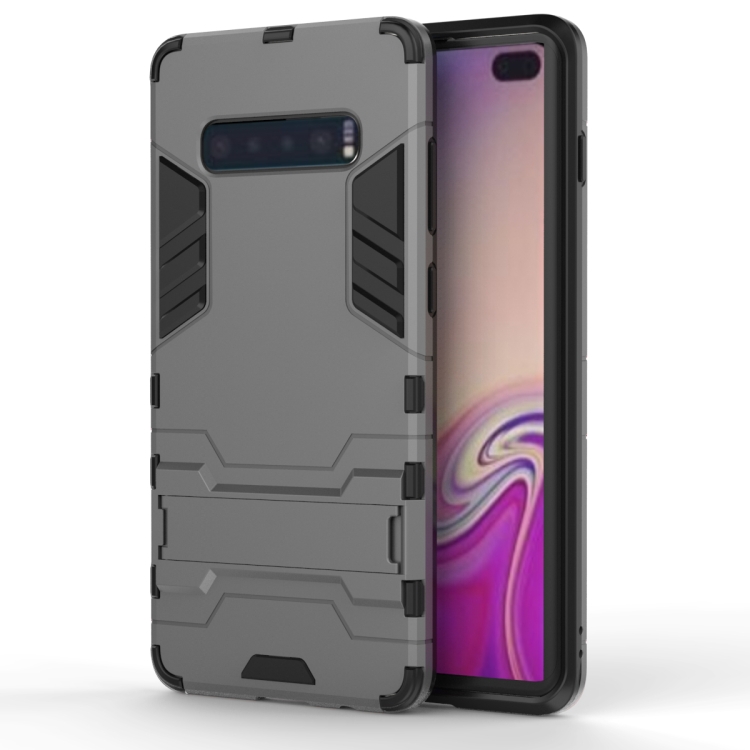 

Shockproof PC + TPU Case for Galaxy S10+, with Holder(Grey)
