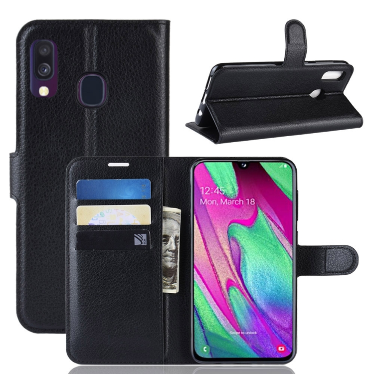 

Litchi Texture Horizontal Flip Leather Case for Galaxy A40, with Wallet & Holder & Card Slots (Black)