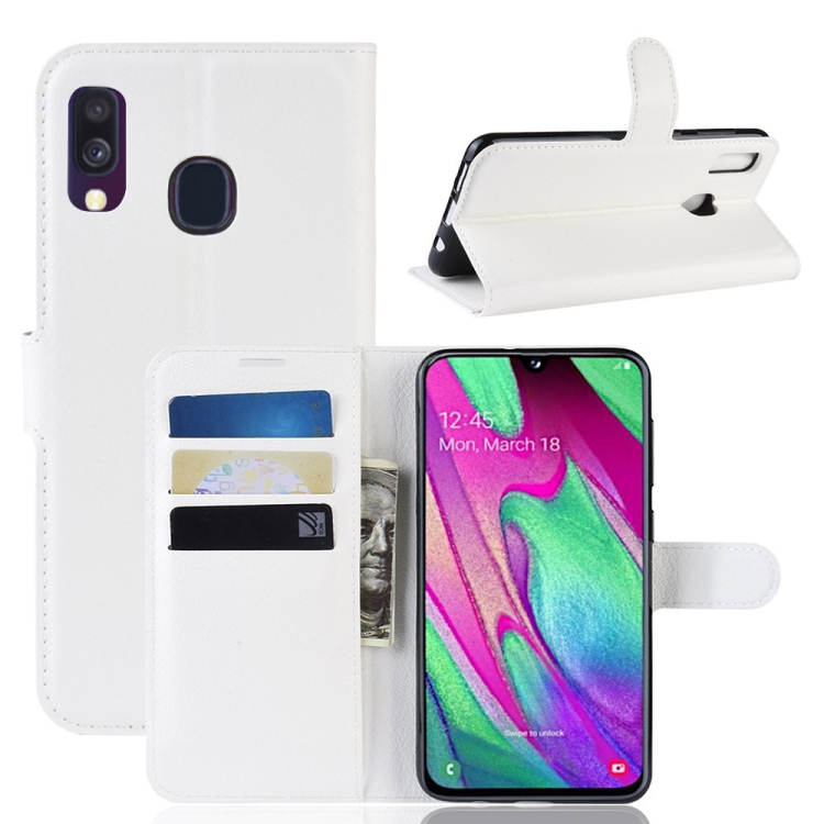 

Litchi Texture Horizontal Flip Leather Case for Galaxy A40, with Wallet & Holder & Card Slots (White)