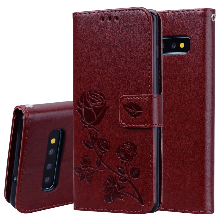 

Rose Embossed Horizontal Flip PU Leather Case for Galaxy S10, with Holder & Card Slots & Wallet (Brown)