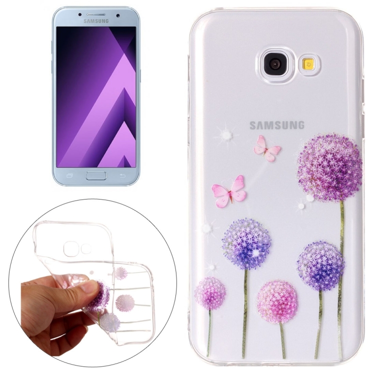 

For Galaxy A5 (2017) Butterfly Purple Dandelion Pattern Embossment TPU Protective Back Cover Case