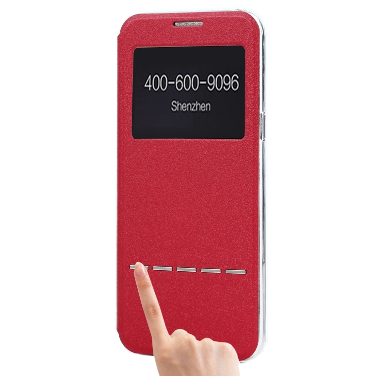 

For Galaxy S8 Business Style Frosted Texture Horizontal Flip Leather Case with Call Display ID & SlideUnlock Slip & Holder(Red)