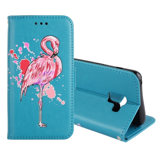 

For Galaxy A8 (2018) Flamingo Print Horizontal Flip Leather Case with Holder & Wallet & Card Slots & Photo Frame(Blue)