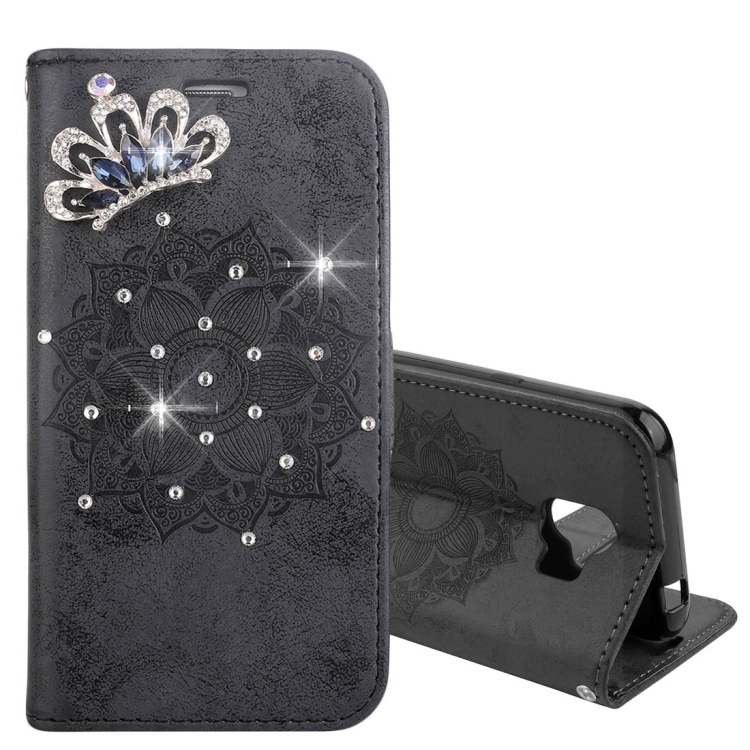 

For Galaxy J2 Pro (2018) Mandragora Pattern Crystal Encrusted Horizontal Flip Leather Case with Card Slot & Holder & Wallet & Lanyard(Black)