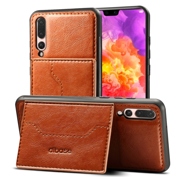 

Dibase for Huawei P20 Pro TPU + PC + PU Crazy Horse Texture Protective Case with Holder & Card Slots(Brown)