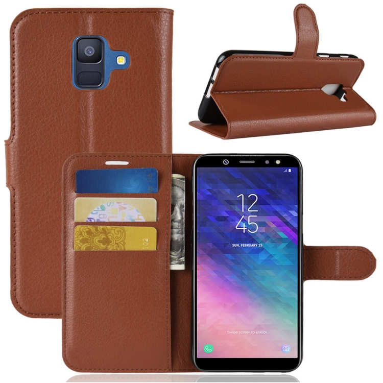 

Litchi Texture Horizontal Flip Leather Case for Galaxy A6 (2018), with Wallet & Holder & Card Slots (Brown)