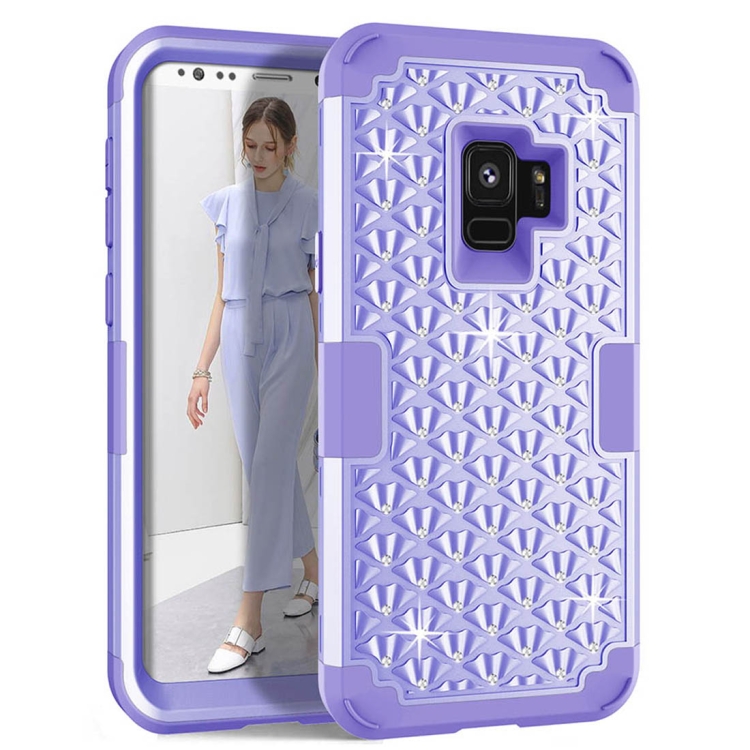 

For Galaxy S9 Silicone + PC Crystal Encrusted Protective Back Cover Soft Case(Purple)