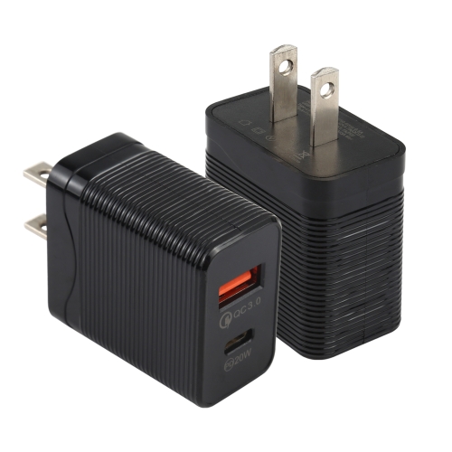 

LZ-728 QC 3.0 USB + PD 20W USB-C / Type-C Fast Travel Charger, US Plug (Black)