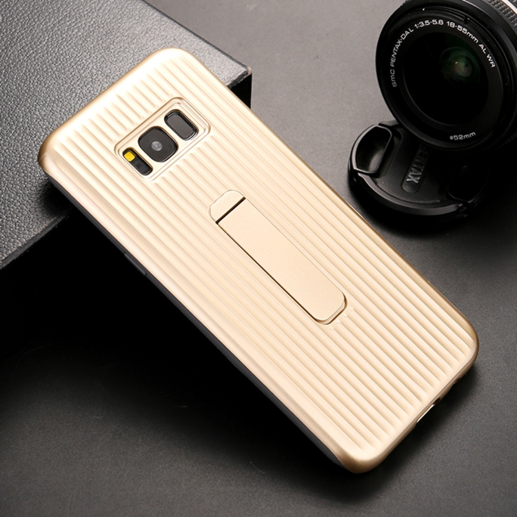 

PC + Silicone Vertical Texture Protective Case for Galaxy S8, with Holder (Gold)