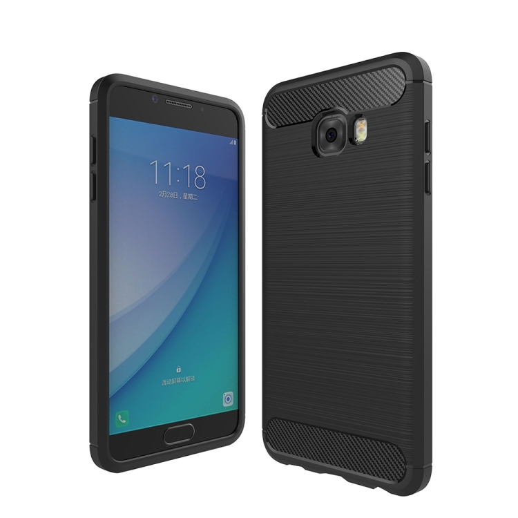 

For Galaxy C7 Pro Brushed Carbon Fiber Texture Shockproof TPU Protective Cover Case (Black)