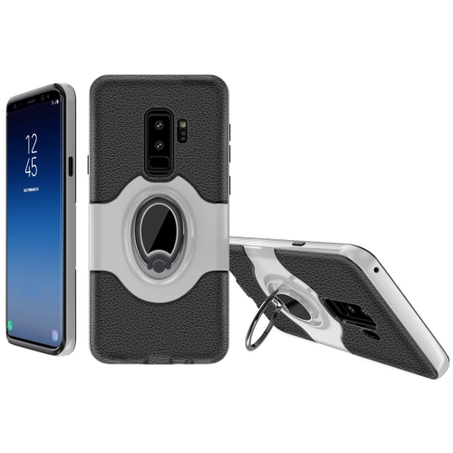 

Dropproof Full Coverage Protective Case Cover for Galaxy S9+, with Magnetic Rotatable Ring Holder (Silver)