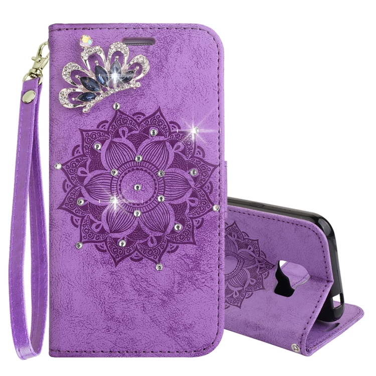 

Mandragora Pattern Crystal Encrusted Horizontal Flip Leather Case for Galaxy J4 (2018) (EU Version), with Card Slot & Holder & Wallet & Lanyard(Purple)