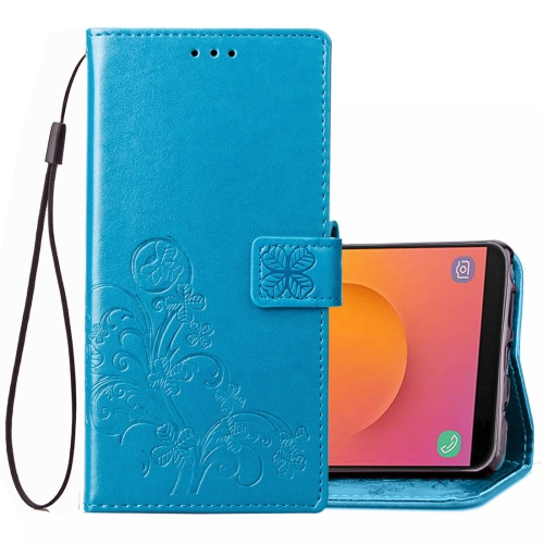 

Lucky Clover Pressed Flowers Pattern Leather Case for Galaxy J8 (2018) , with Holder & Card Slots & Wallet & Hand Strap (Blue)