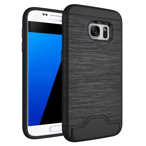 

For Galaxy S7 / G930 Brushed Texture Separable TPU + PC Combination Back Case with Card Slot & Holder(Black)