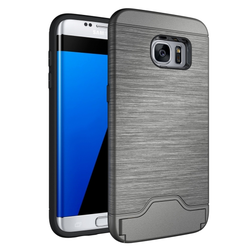

For Galaxy S7 Edge / G935 Brushed Texture Separable TPU + PC Combination Back Case with Card Slot & Holder(Grey)