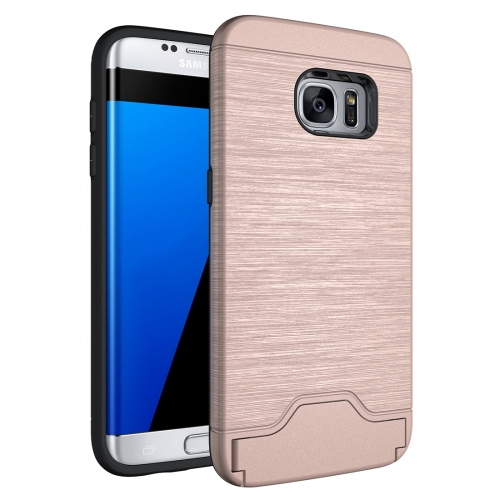 

For Galaxy S7 Edge / G935 Brushed Texture Separable TPU + PC Combination Back Case with Card Slot & Holder(Rose Gold)