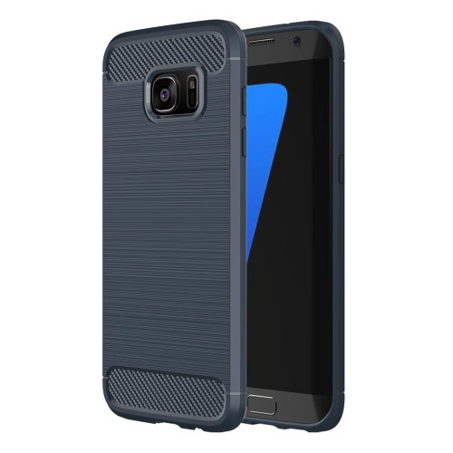 

For Galaxy S7 Edge / G935 Brushed Texture Fiber TPU Rugged Armor Protective Case(Dark Blue)