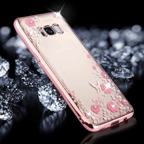 

For Galaxy S8 Flowers Pattern Diamond Encrusted Electroplating Soft TPU Protective Cover Case (Rose Gold)