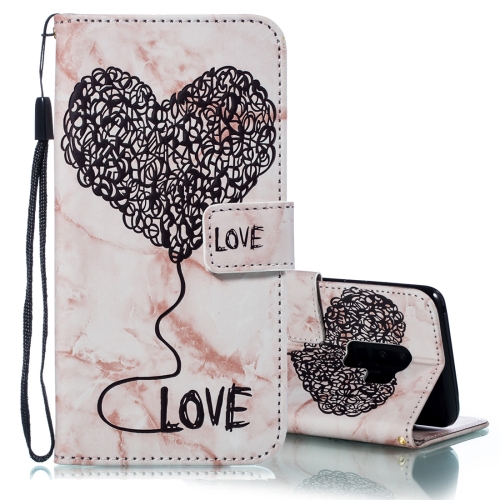 

Heart + Marble Pattern Horizontal Flip Leather Case for Galaxy S9+, with Holder & Card Slots & Wallet & Lanyard(Coffee)