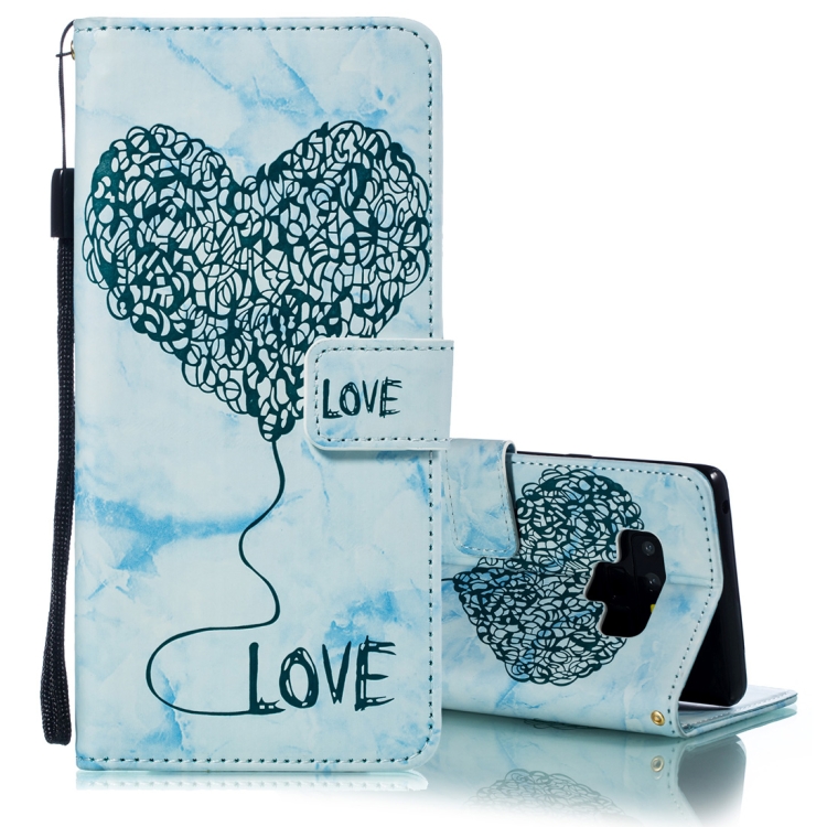 

Heart + Marble Pattern Horizontal Flip Leather Case for Galaxy Note9, with Holder & Card Slots & Wallet & Lanyard(Blue)