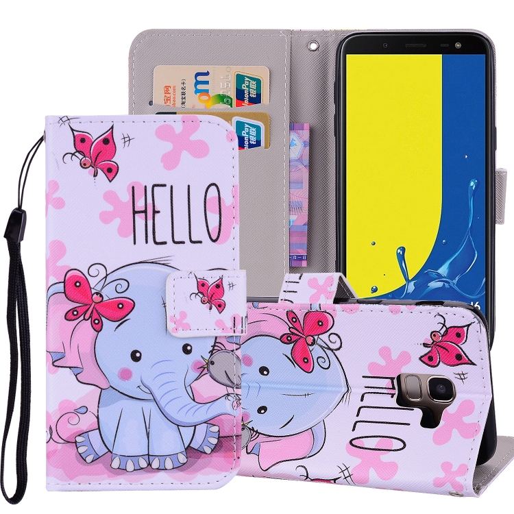 

Butterfly Elephant Pattern Colored Drawing Horizontal Flip Leather Case for Galaxy J6 (EU Version) (2018), with Holder & Card Slots & Wallet & Lanyard