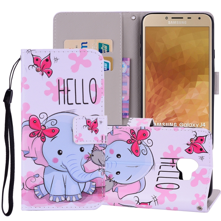 

Butterfly Elephant Pattern Colored Drawing Horizontal Flip Leather Case for Galaxy J4 (EU Version) (2018), with Holder & Card Slots & Wallet & Lanyard