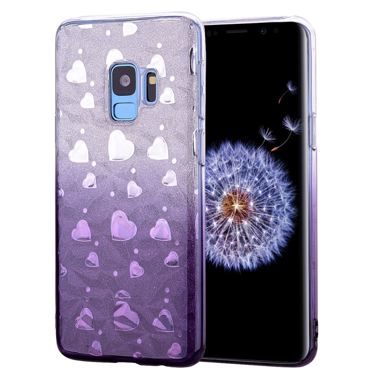 

Heart Pattern Diamond Texture TPU Protector Back Cover Case for Galaxy S9(Grey)