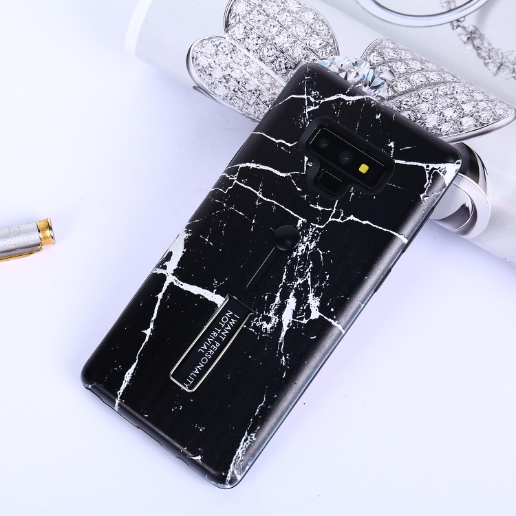 

Marble Pattern Embossed Painted TPU + PC Case with Holder for Galaxy Note9(Black)