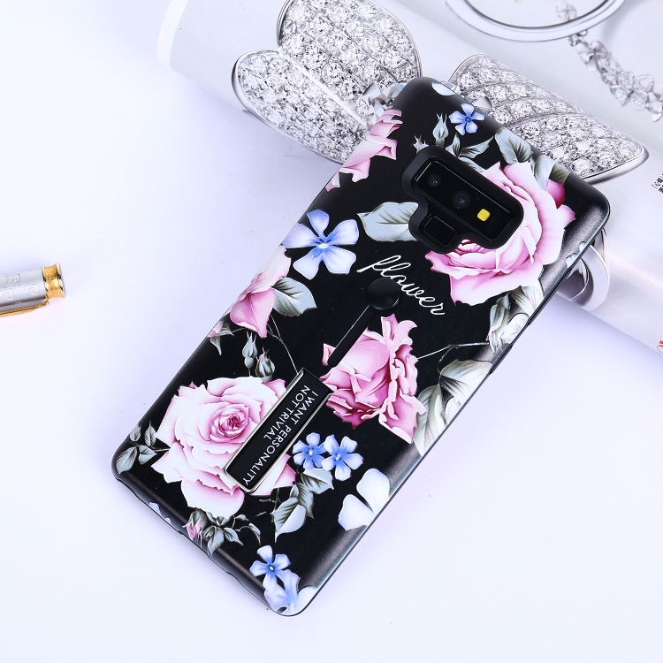 

Flowers Pattern Embossed Painted TPU + PC Case with Holder for Galaxy Note9