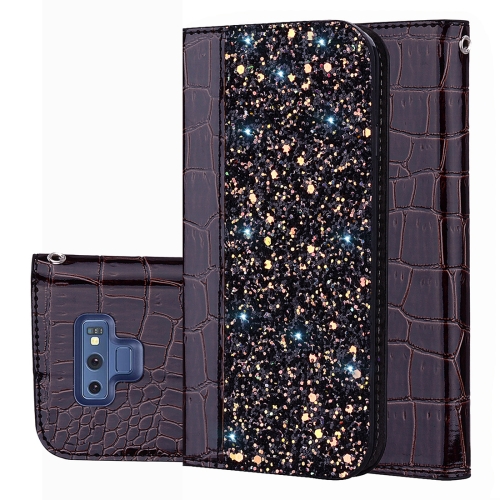 

Crocodile Texture Glitter Powder Horizontal Flip Leather Case for Galaxy Note9, with Card Slots & Holder(Black)