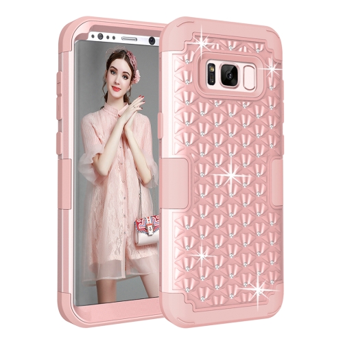 

For Galaxy S8 Dropproof 3 in 1 Diamond Silicone sleeve for mobile phone(Pink)