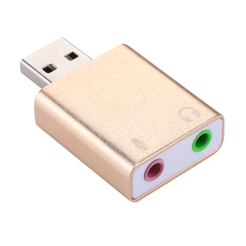 

Aluminum Shell 3.5mm Jack External USB Sound Card HIFI Magic Voice 7.1 Channel Adapter Free Drive for Computer, Desktop, Speakers, Headset, Microphone(Gold)