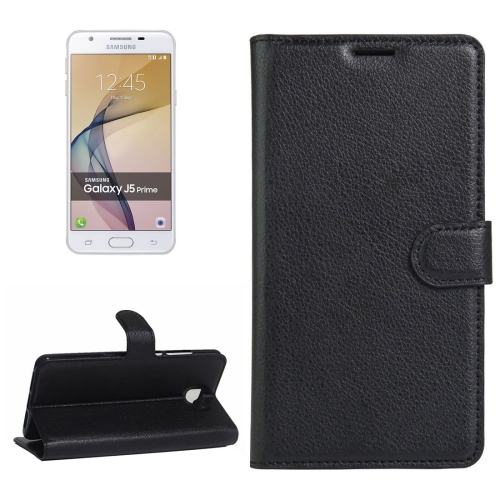 

For Galaxy J5 Prime Litchi Texture Horizontal Flip PU Leather Case with Holder & Card Slots & Wallet(Black)