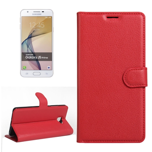 

For Galaxy J5 Prime Litchi Texture Horizontal Flip PU Leather Case with Holder & Card Slots & Wallet(Red)