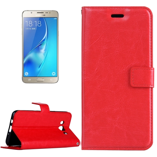 

For Galaxy J5 (2016) / J510 Crazy Horse Texture Horizontal Flip Leather Case with Magnetic Buckle & Holder & Card Slots & Wallet & Photo Frame(Red)