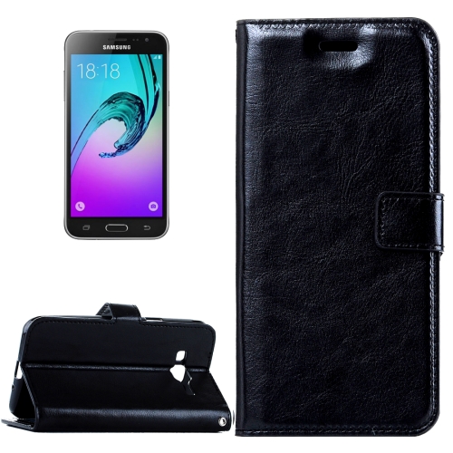 

For Galaxy J3 (2016) / J310 Crazy Horse Texture Horizontal Flip Leather Case with Magnetic Buckle & Holder & Card Slots & Wallet & Photo Frame(Black)