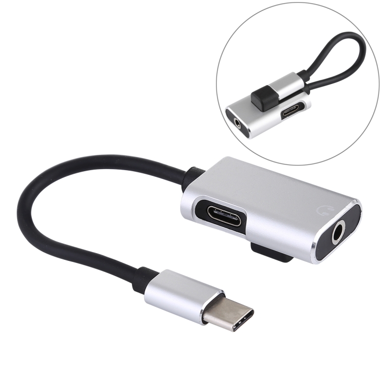 

J-053 3A Type-C to Type-C 3.5mm Jack Charge Audio Adapter Cable(Silver)