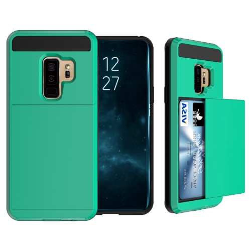 

For Galaxy S9+ Detachable Dropproof Protective Back Cover Case with Slider Card Slot(Dark Green)