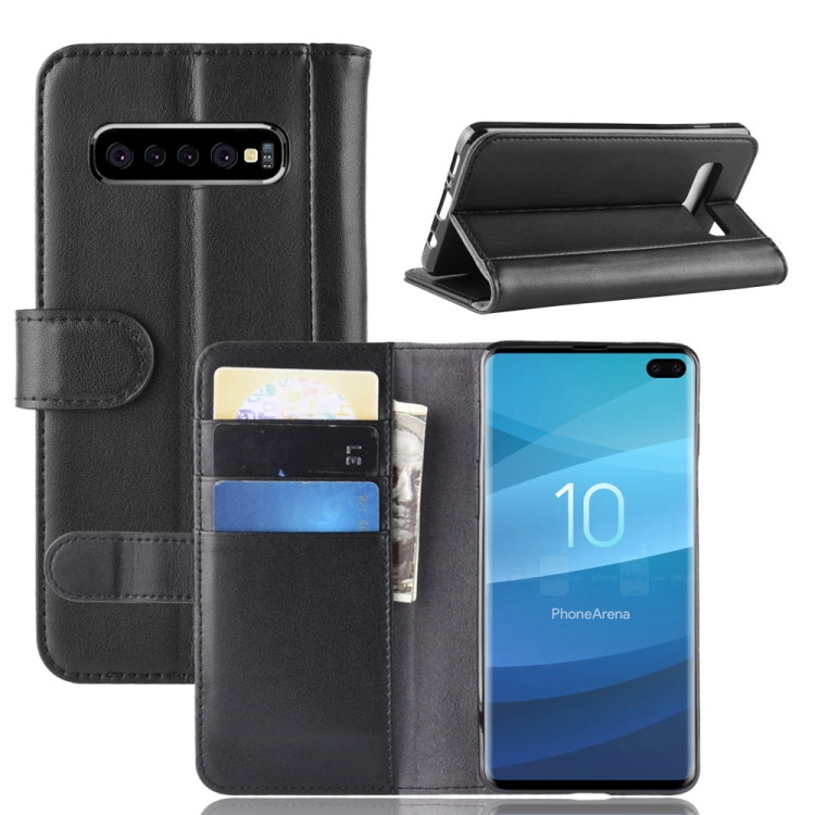 

Horizontal Flip Genuine Leather Case for Galaxy S10+, with Card Slots & Holder & Wallet(Black)