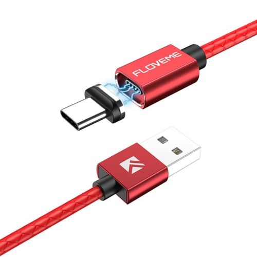 

FLOVEME 1m 3A USB to USB-C / Type-C Magnetic Embossed PET Fast Charging & Data Cable, For Galaxy, Huawei, Xiaomi, LG, HTC and Other Smartphones(Red)