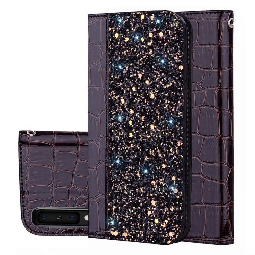 

Crocodile Texture Glitter Powder Horizontal Flip Leather Case for Galaxy A7 (2018), with Card Slots & Holder (Black)