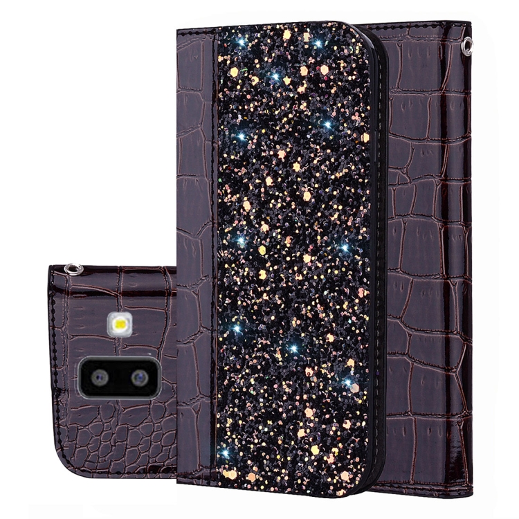 

Crocodile Texture Glitter Powder Horizontal Flip Leather Case for Galaxy J6+, with Card Slots & Holder (Black)