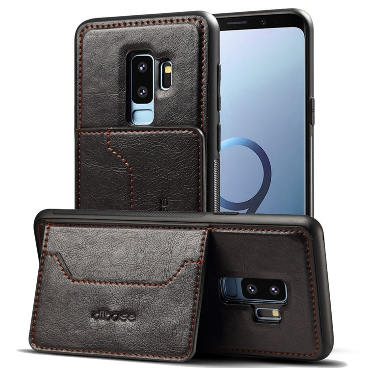 

Dibase for Galaxy S9+ TPU + PC + PU Crazy Horse Texture Protective Case with Holder & Card Slots(Black)