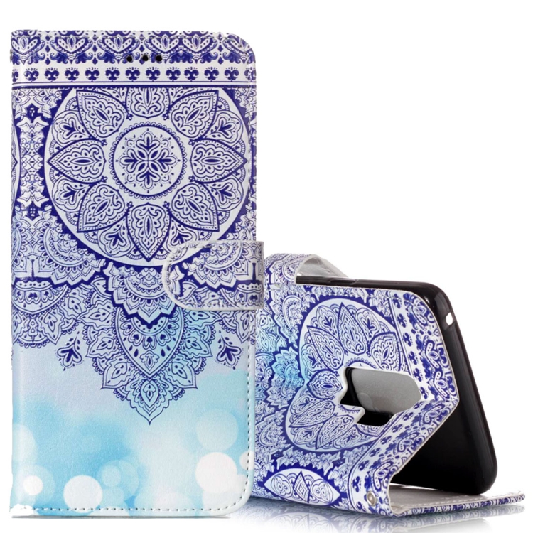 

For Galaxy S9 Gloss Oil Embossed Blue Totem Flower Pattern Horizontal Flip Leather Case with Holder & Card Slots & Wallet