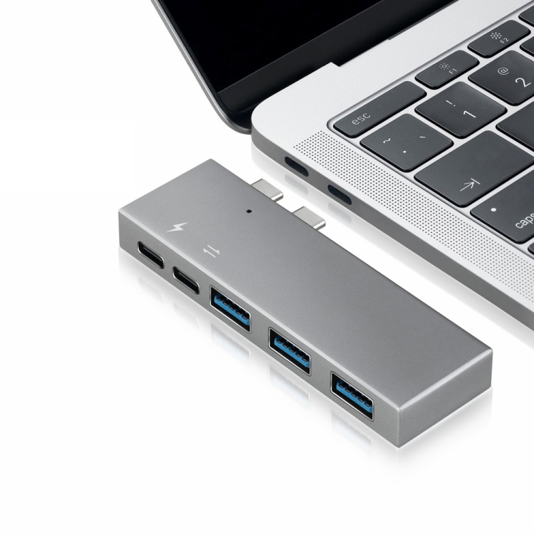 

P2 5 in 1 USB-C / Type-C x2 to USB 3.0 x3 Type-C x1 HUB Adapter with Type-C Power in(Grey)
