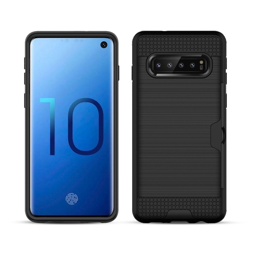 

Brushed Texture PC + TPU Protective Case for Galaxy S10, with Card Slot (Black)
