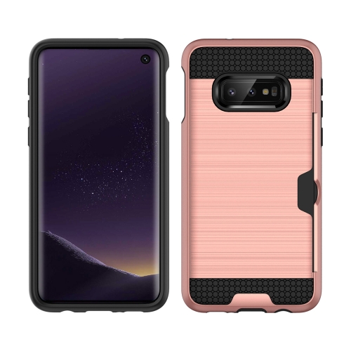 

For Galaxy S10e Brushed Texture PC + TPU Protective Case with Card Slot(Rose Gold)