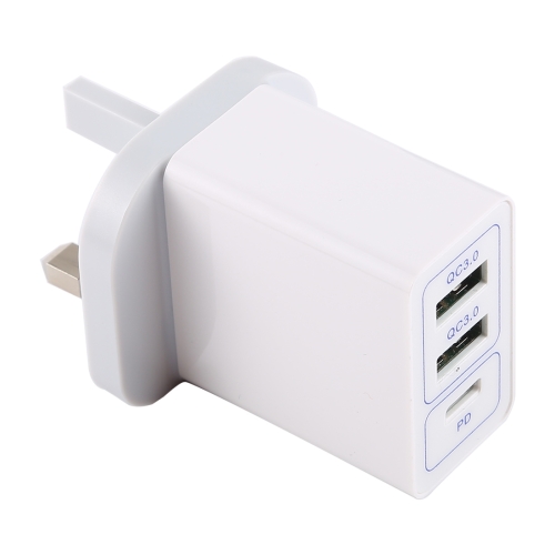 

3A Max Output USB-PD + Dual QC3.0 USB Ports Travel Fast Charger, UK Plug